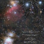 オリオンのベルトからオリオン大星雲にかけての部分です。三ツ星の一番左の恒星、アルニタク付近には、目では見ることができない馬頭星雲と燃える木星雲が潜んでいるのをご存じでしょうか?